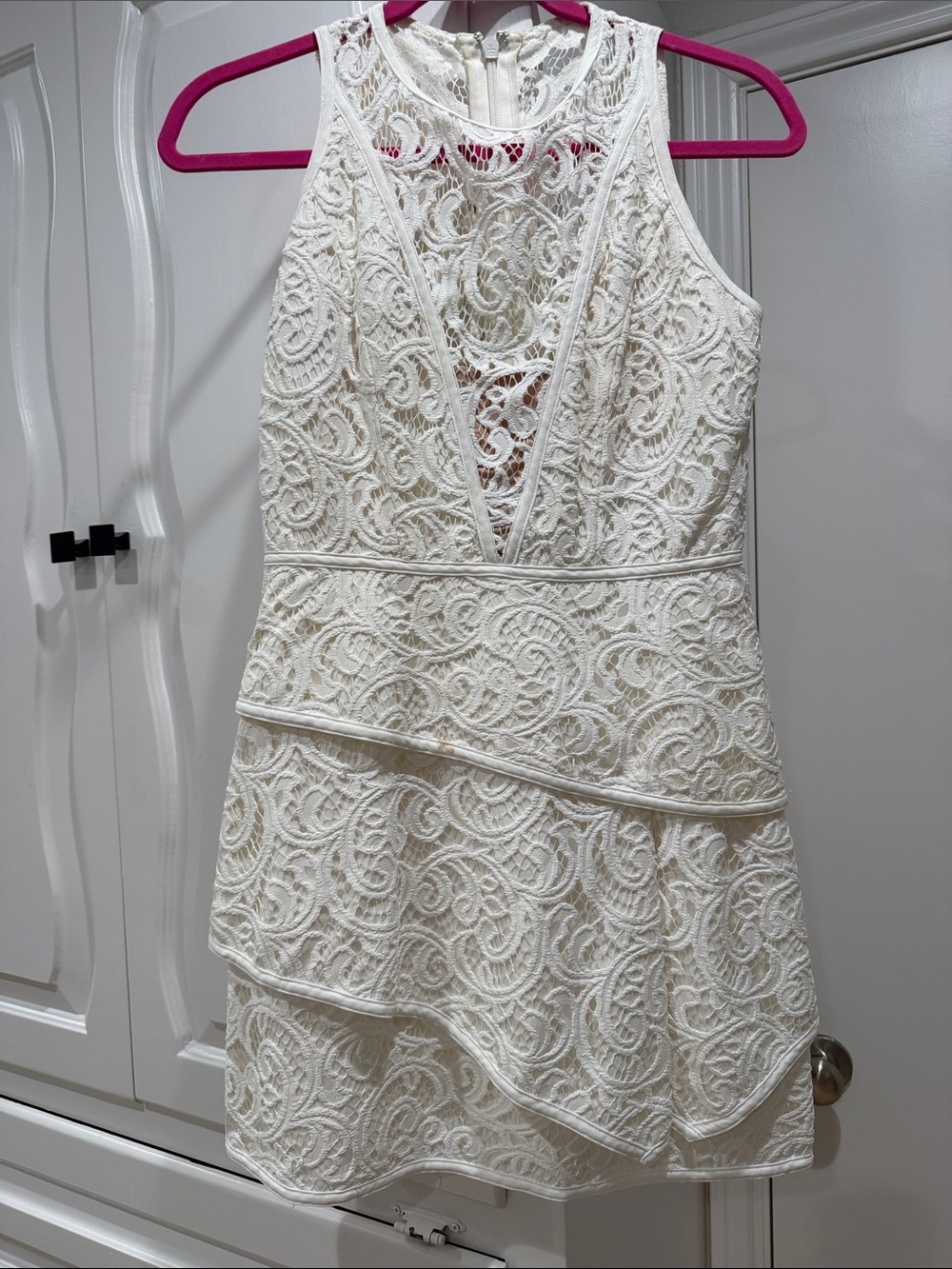 BCBGMaxAzria White Lace Tiered Mini Dress